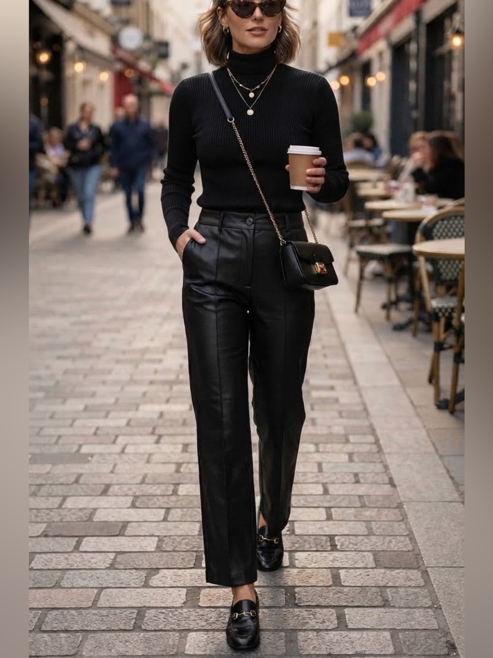 Zara Black Faux Leather Fall Straight-Leg Pants Size Small
